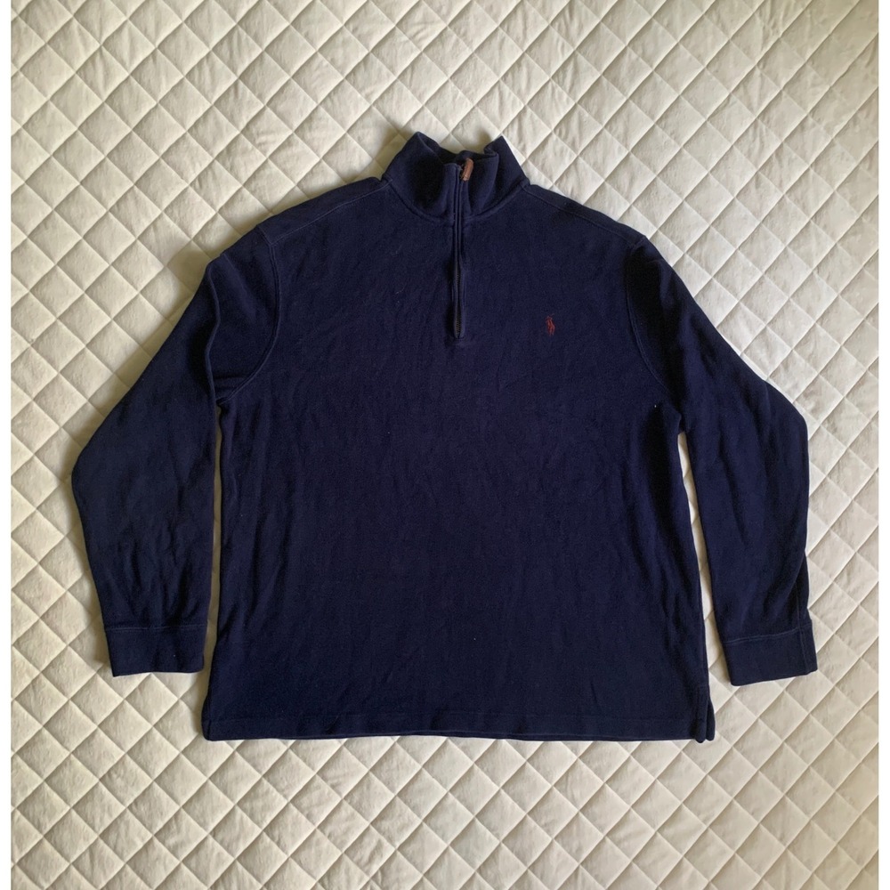 Y2K VTG Polo Ralph Lauren Navy Sweater Sz XL Maroon Pony 1/4 Zip Pullover Preppy